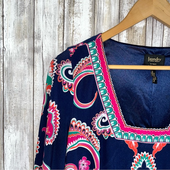 Laundry by Shelli Segal Square Neck Paisley Navy Dress Women’s 10 - Picture 3 of 7